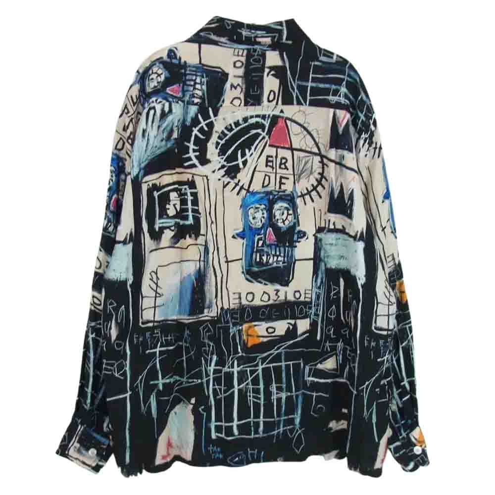 WACKO MARIA ワコマリア 22AW BASQUIAT-WM-HI09 × JEAN-MICHEL BASQUIAT ジーンマイケル バスキア HAWAIIAN SHIRT ハワイアン シャツ 長袖 ベージュ系 M【中古】