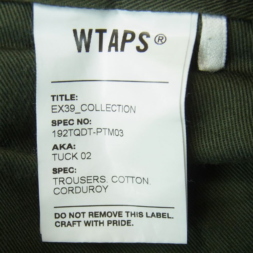 WTAPS ダブルタップス 19AW 192TQDT-PTM03 TUCK 02 TROUSERS COTTON CORDUROY タック トラウザーズ コーデュロイ コットン パンツ グリーン系 01【中古】