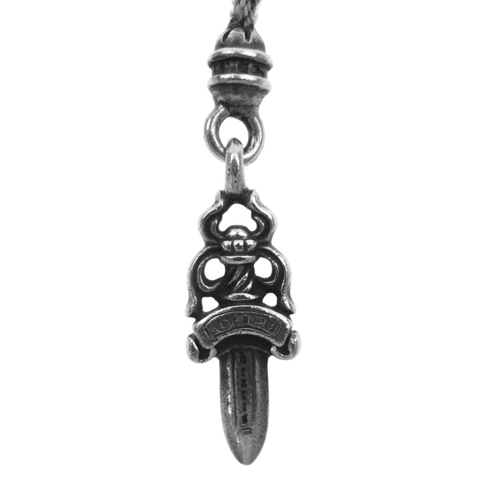 CHROME HEARTS クロムハーツ（原本無） ダガー フォンストラップ 携帯ストラップ レザー 黒 シルバー シルバー系【中古】