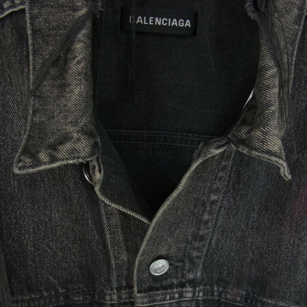 BALENCIAGA バレンシアガ 18AW 534554 TXE03 LOGO BLACK DENIM JACKET バックロゴ プリント ブラック デニム ダメージ ジャケット  ブラック系 44【中古】