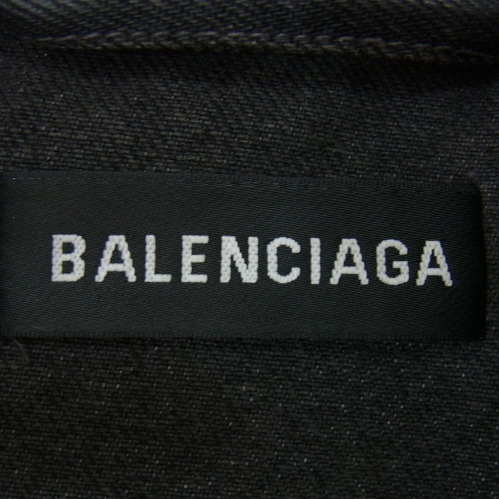 BALENCIAGA バレンシアガ 18AW 534554 TXE03 LOGO BLACK DENIM JACKET バックロゴ プリント ブラック デニム ダメージ ジャケット  ブラック系 44【中古】
