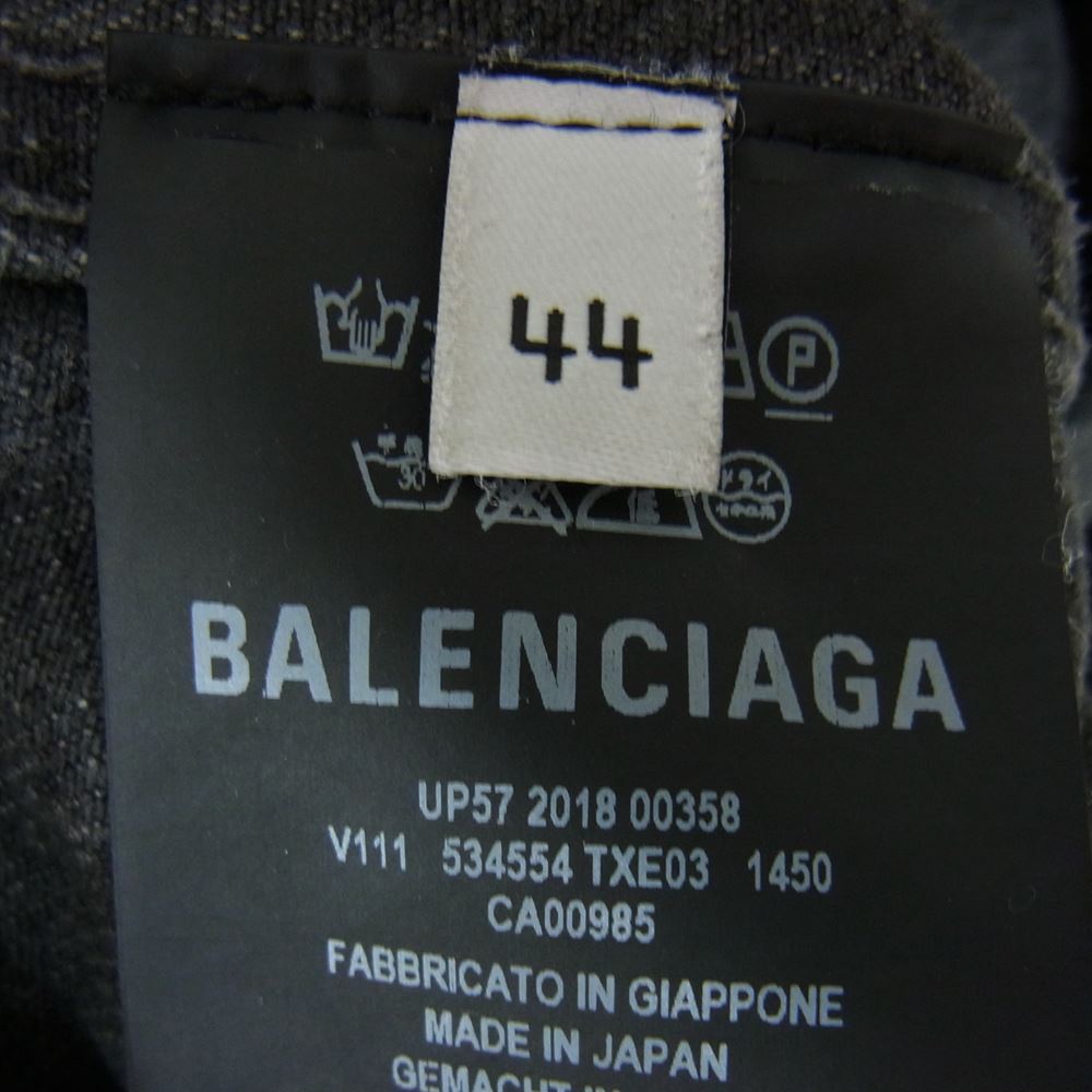 BALENCIAGA バレンシアガ 18AW 534554 TXE03 LOGO BLACK DENIM JACKET バックロゴ プリント ブラック デニム ダメージ ジャケット  ブラック系 44【中古】