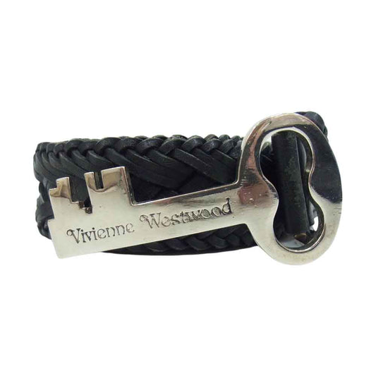 Vivienne Westwood ヴィヴィアンウエストウッド 鍵 編み込み レザー ベルト ブラック系【中古】