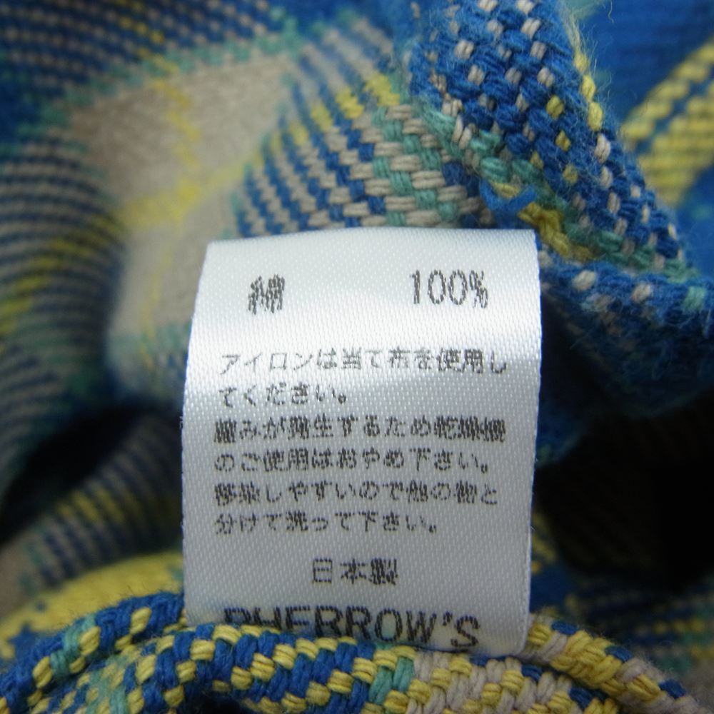 Pherrow's フェローズ チンストラップ フランネル チェック 長袖 シャツ ブルー イエロー系 ブルー系 38【中古】