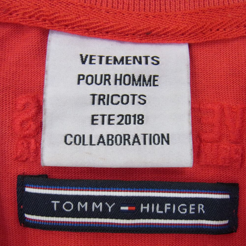 VETEMENTS ヴェトモン 18SS MSS18TR45 国内正規品 × TOMMY HILFIGER トミーヒルフィガー Oversized L/S Tee オーバーサイズ 長袖 Tシャツ  レッド系 S【中古】