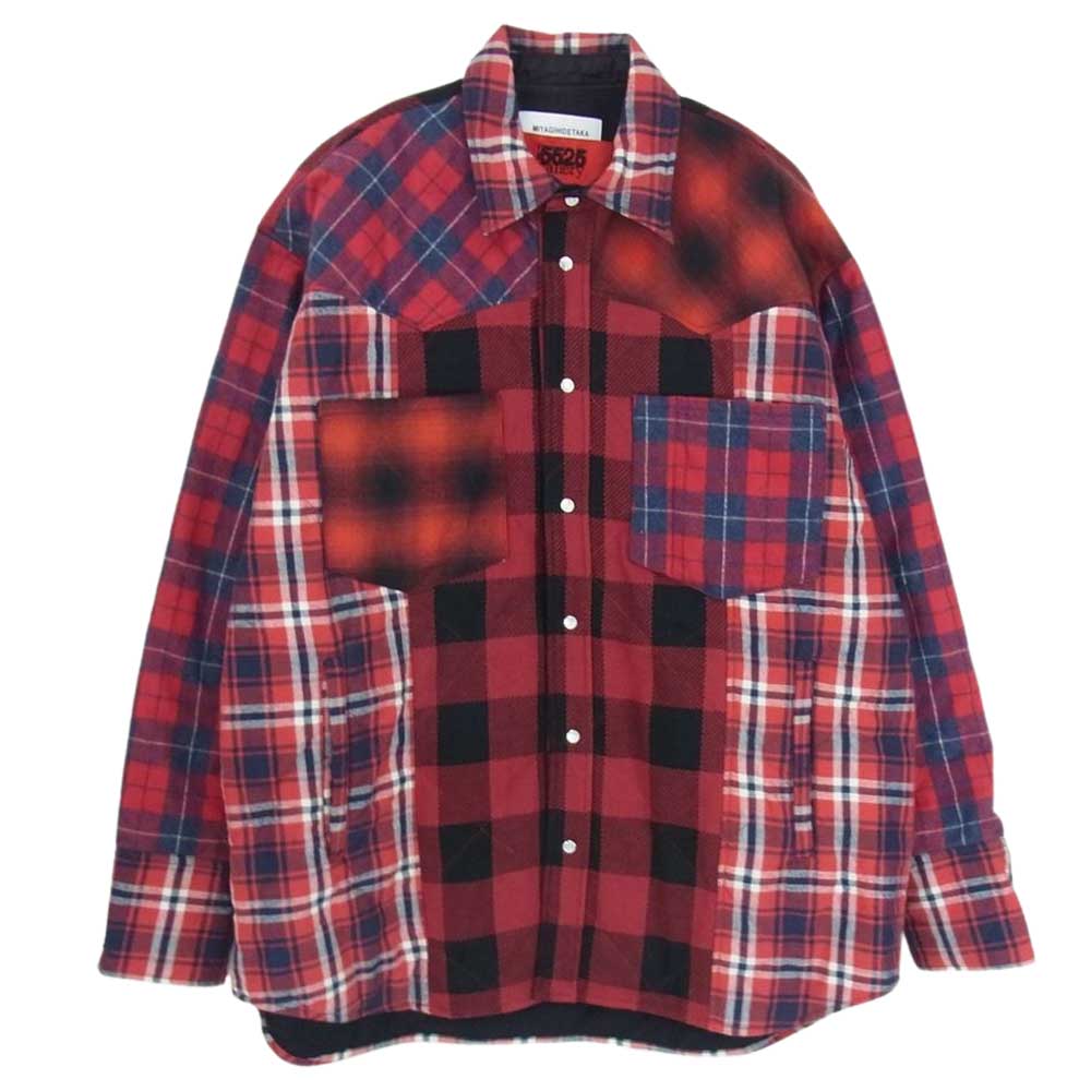 ミヤギヒデタカ × 5525gallery 5525ギャラリー チェック パッチワーク キルティング シャツ ジャケット レッド系 L【中古】