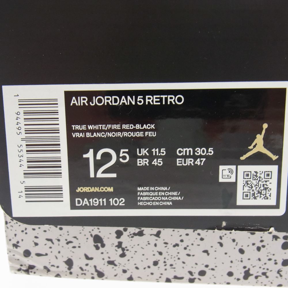 NIKE AIR JORDAN ナイキ ジョーダン DA1911-102 Air Jordan 5 Retro Fire Red エアジョーダン レトロ ファイアレッド スニーカー ホワイト系 ブラック系 レッド系 30.5cm【新古品】【未使用】【中古】