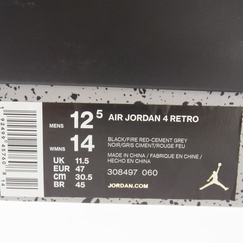 NIKE AIR JORDAN ナイキ ジョーダン 308497-060 Air Jordan 4 Bred エアジョーダン ブレッド スニーカー ブラック系 グレー系 レッド系 30.5cm【新古品】【未使用】【中古】