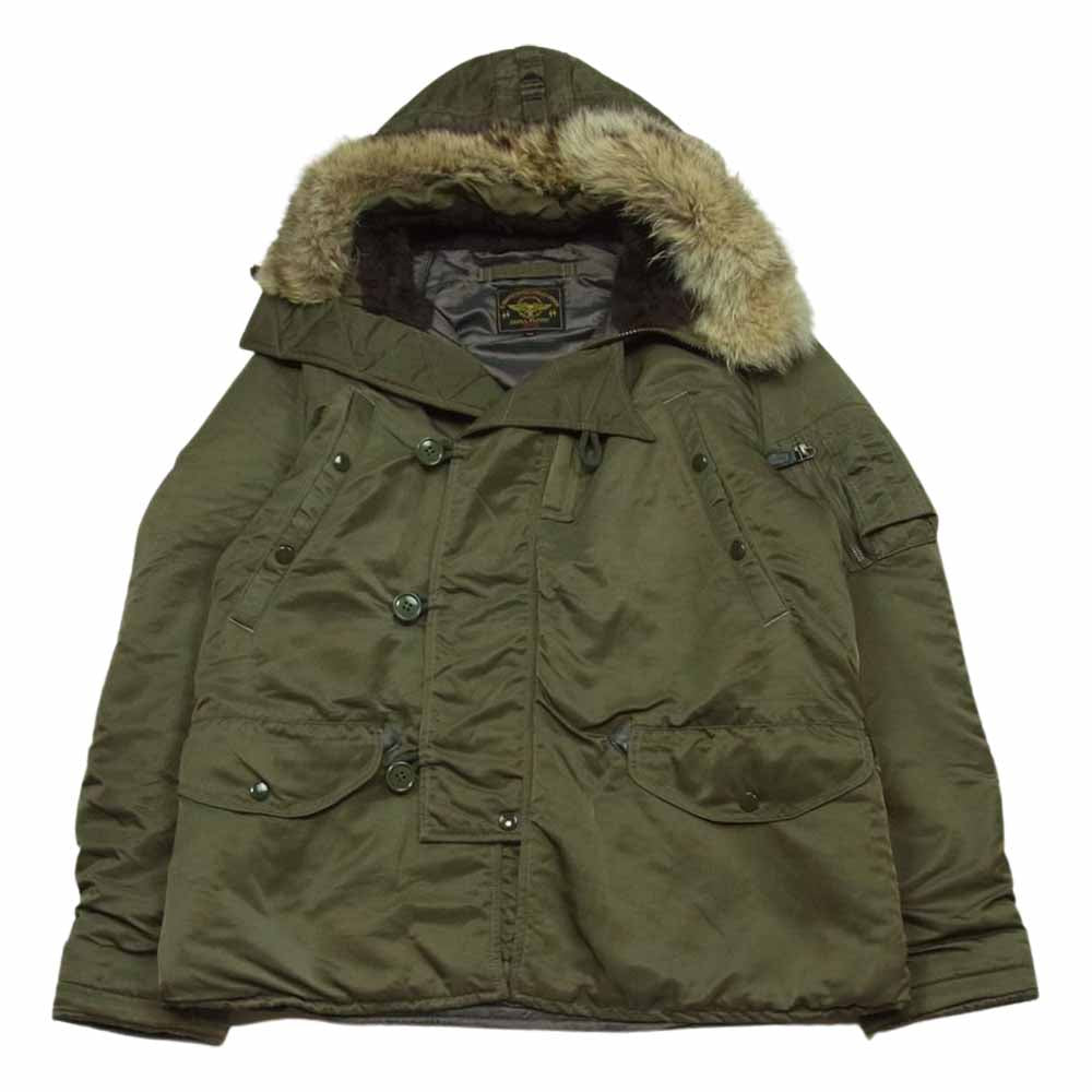 スカルフライト RIDERS N-3B コヨーテファー フード ミリタリー ジャケット カーキ系 36【中古】