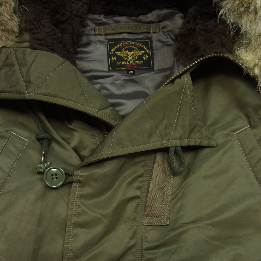 スカルフライト RIDERS N-3B コヨーテファー フード ミリタリー ジャケット カーキ系 36【中古】