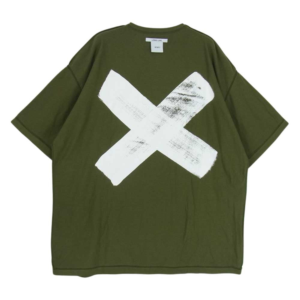 WTAPS ダブルタップス 22SS  221ATDT-CSM15 CROSS SS TEE COTTON クロスプリント 半袖 Tシャツ グリーン系 03【中古】