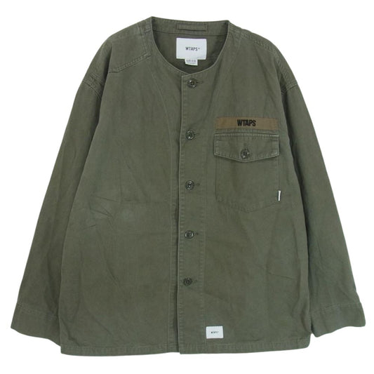WTAPS ダブルタップス 19AW  192WVDT-SHM02 SCOUT LS SHIRT スカウト ノーカラー シャツ 長袖 シャツ ジャケット カーキ系 01【中古】