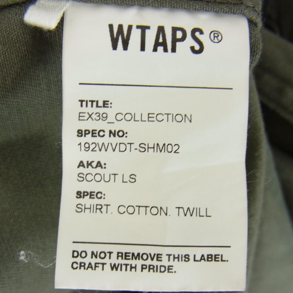 WTAPS ダブルタップス 19AW  192WVDT-SHM02 SCOUT LS SHIRT スカウト ノーカラー シャツ 長袖 シャツ ジャケット カーキ系 01【中古】