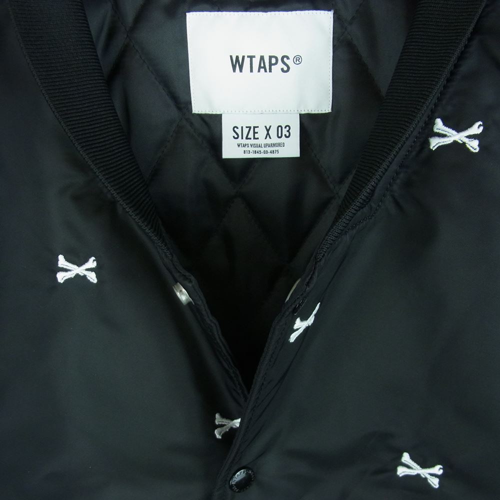 WTAPS ダブルタップス 22SS 221TQDT-JKM01 TEAM JACKET NYLON MA-1 クロスボーン 刺繍 ナイロン MA-1 ジャケット ブルゾン ブラック系 03【美品】【中古】
