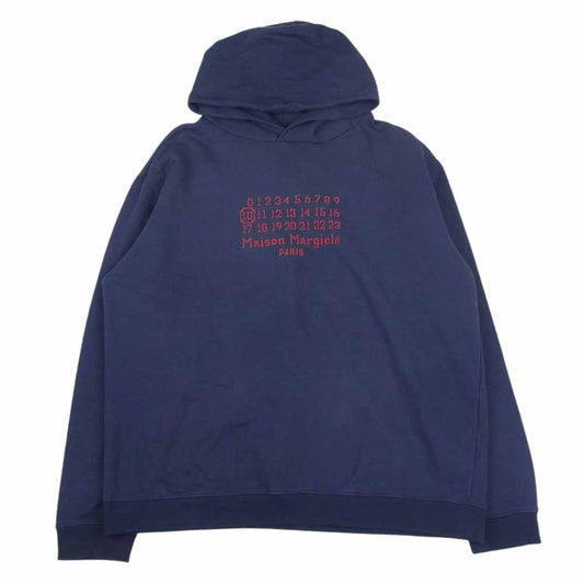 MAISON MARGIELA メゾンマルジェラ 21SS S50GU0163 10ライン カレンダーロゴ 刺繍 プルオーバー パーカー ネイビー系 48【中古】