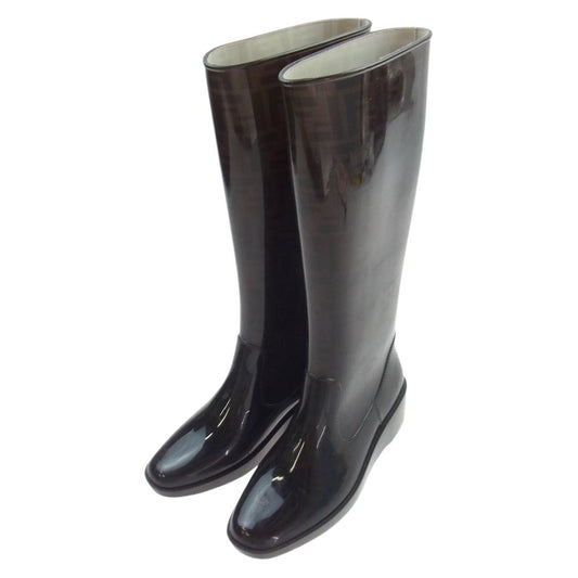 FENDI フェンディ イタリア製 ズッカ柄 ラバー ロング レイン ブーツ ダークブラウン系 40【中古】