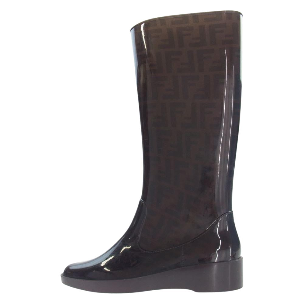 FENDI フェンディ イタリア製 ズッカ柄 ラバー ロング レイン ブーツ ダークブラウン系 40【中古】