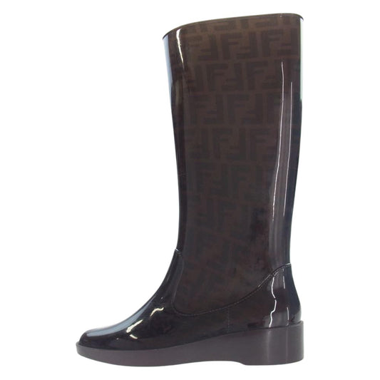 FENDI フェンディ イタリア製 ズッカ柄 ラバー ロング レイン ブーツ ダークブラウン系 40【中古】