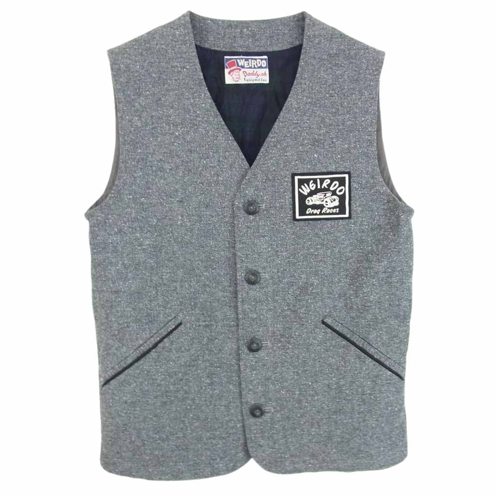 WEIRDO ウィアード ツイード ベスト ヘリンボーン 胸パッチ グレー系 M【中古】