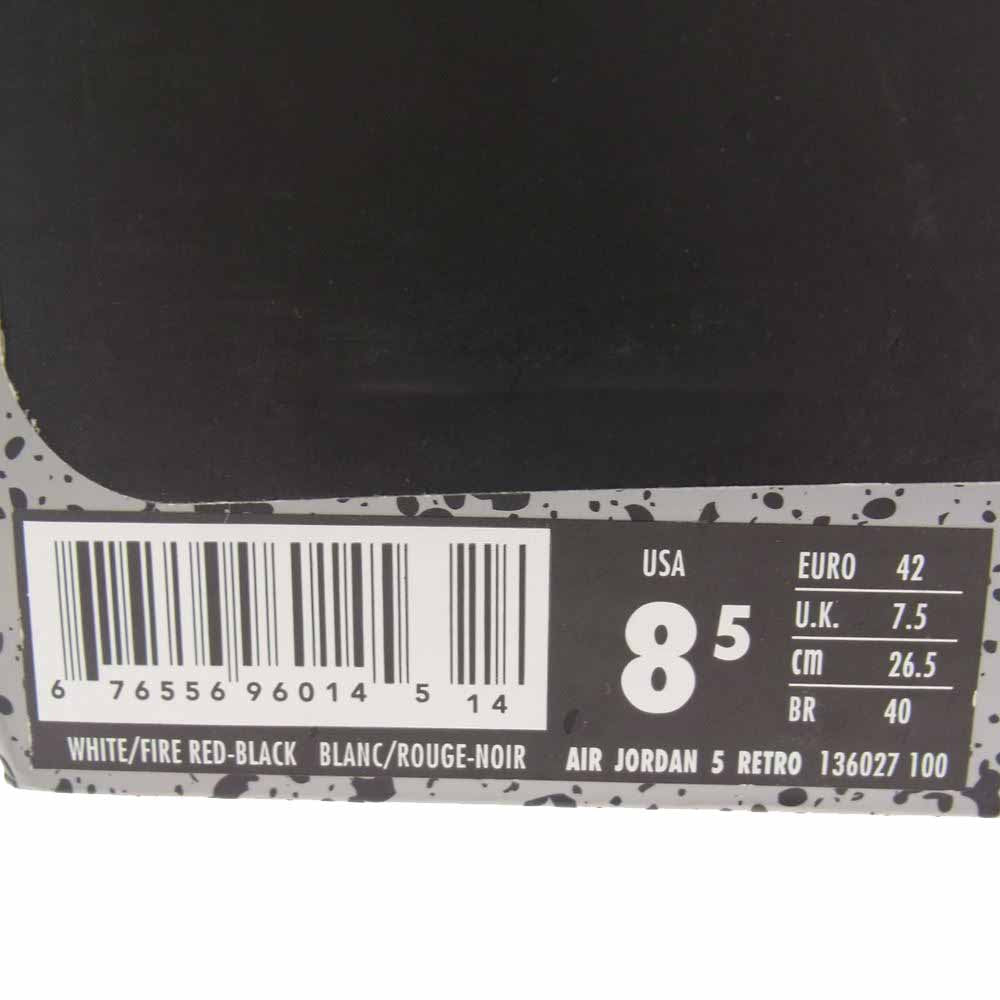 NIKE ナイキ 136027-100 AIR JORDAN 5 RETRO アジョーダン 5 レトロ 白赤銀ベロ スニーカー ブラック系 ホワイト系 レッド系 26.5cm【中古】