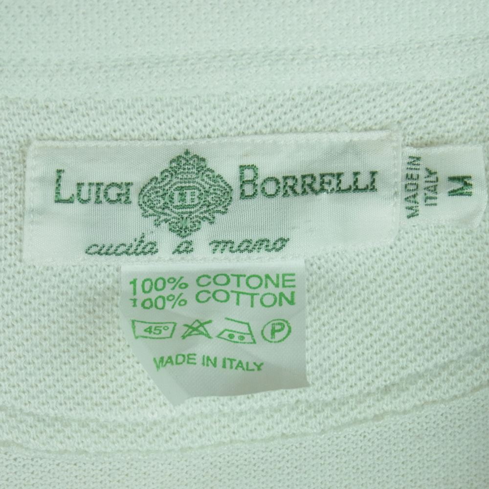 Luigi Borrelli ルイジ・ボレッリ 長袖 ポロ シャツ コットン イタリア製 ホワイト系 緑がかった白 M【中古】