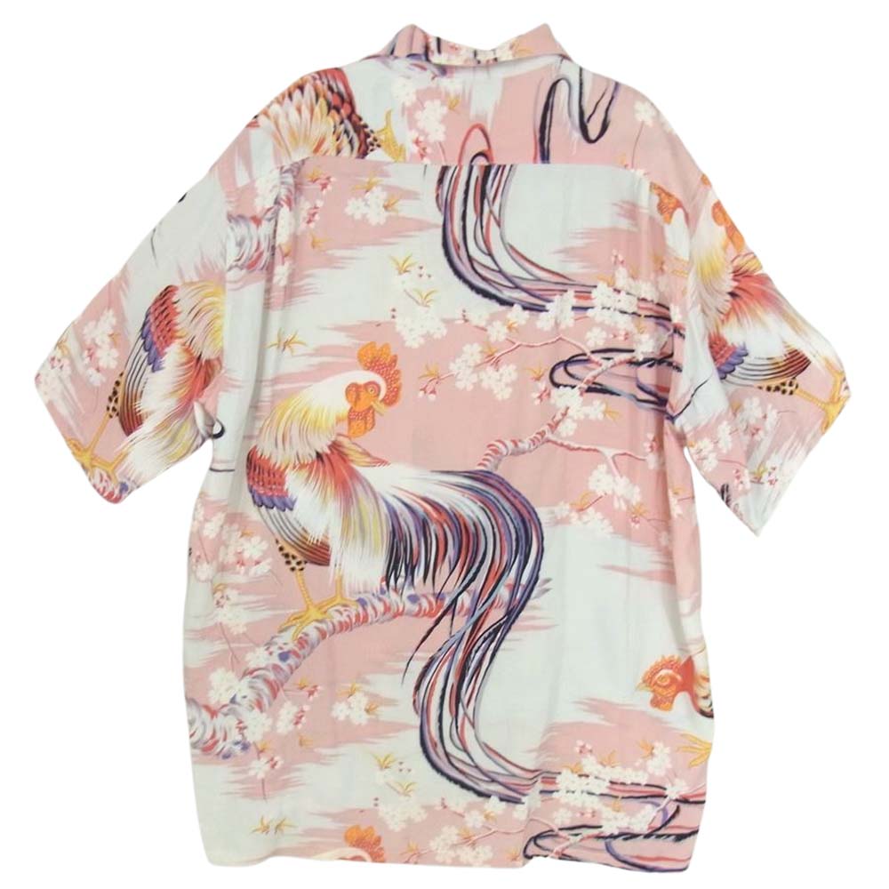 Denime ドゥニーム 和柄 レーヨン アロハ シャツ 鶏 ちりめん ピンク系 L【中古】