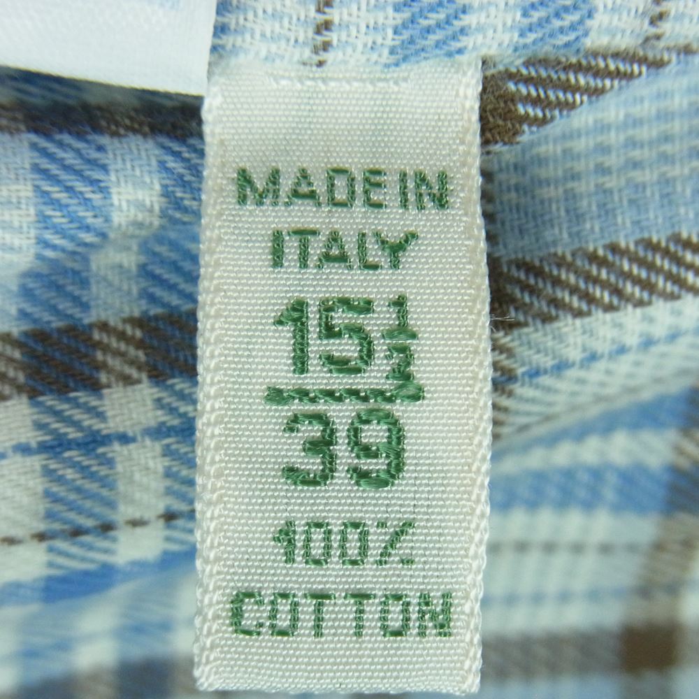 Luigi Borrelli ルイジ・ボレッリ ボタンダウン フランネル 長袖 シャツ コットン ライトブルー系 ブラウン系 15.5【極上美品】【中古】