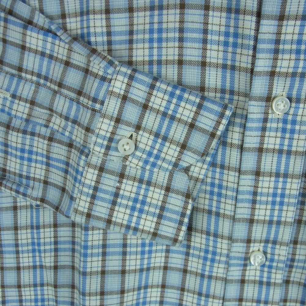 Luigi Borrelli ルイジ・ボレッリ ボタンダウン フランネル 長袖 シャツ コットン ライトブルー系 ブラウン系 15.5【極上美品】【中古】
