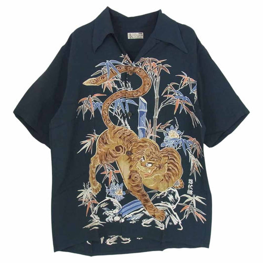 Denime ドゥニーム 和柄 レーヨン アロハ シャツ 竹 虎  ブラック系 L【中古】