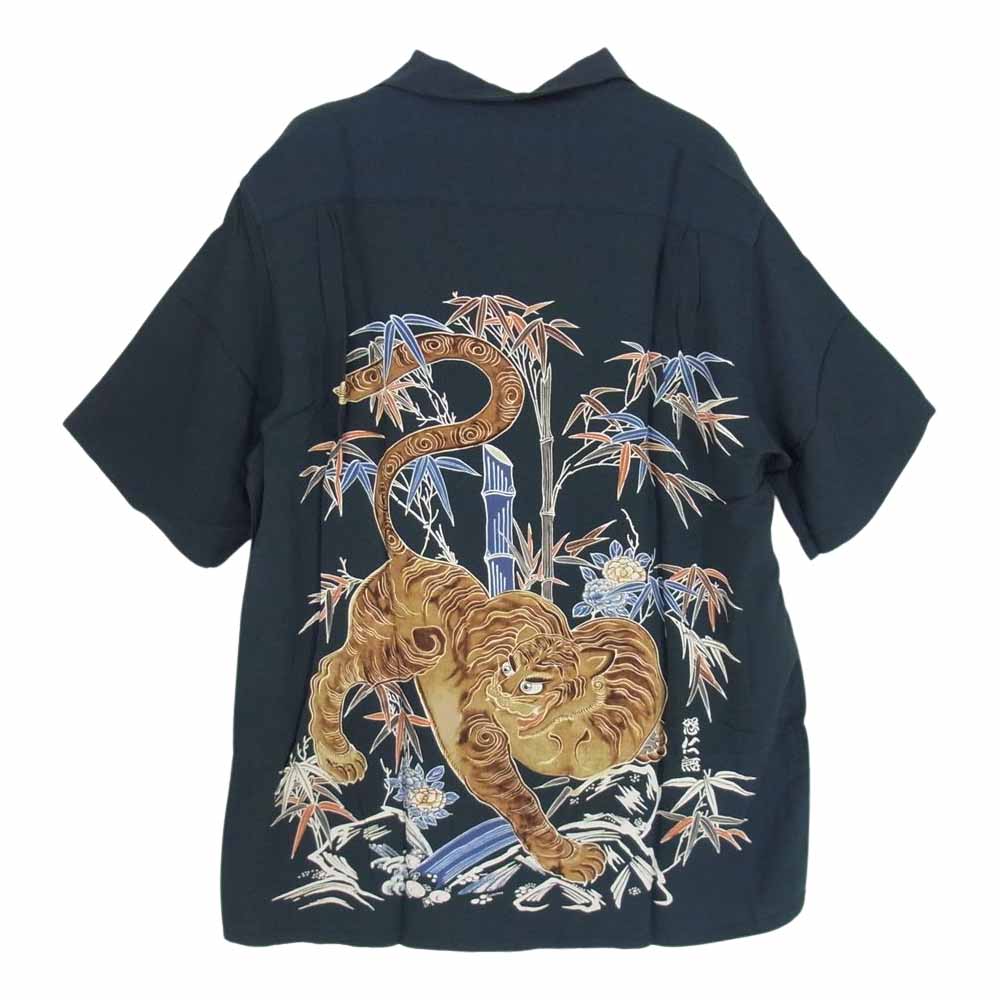 Denime ドゥニーム 和柄 レーヨン アロハ シャツ 竹 虎  ブラック系 L【中古】