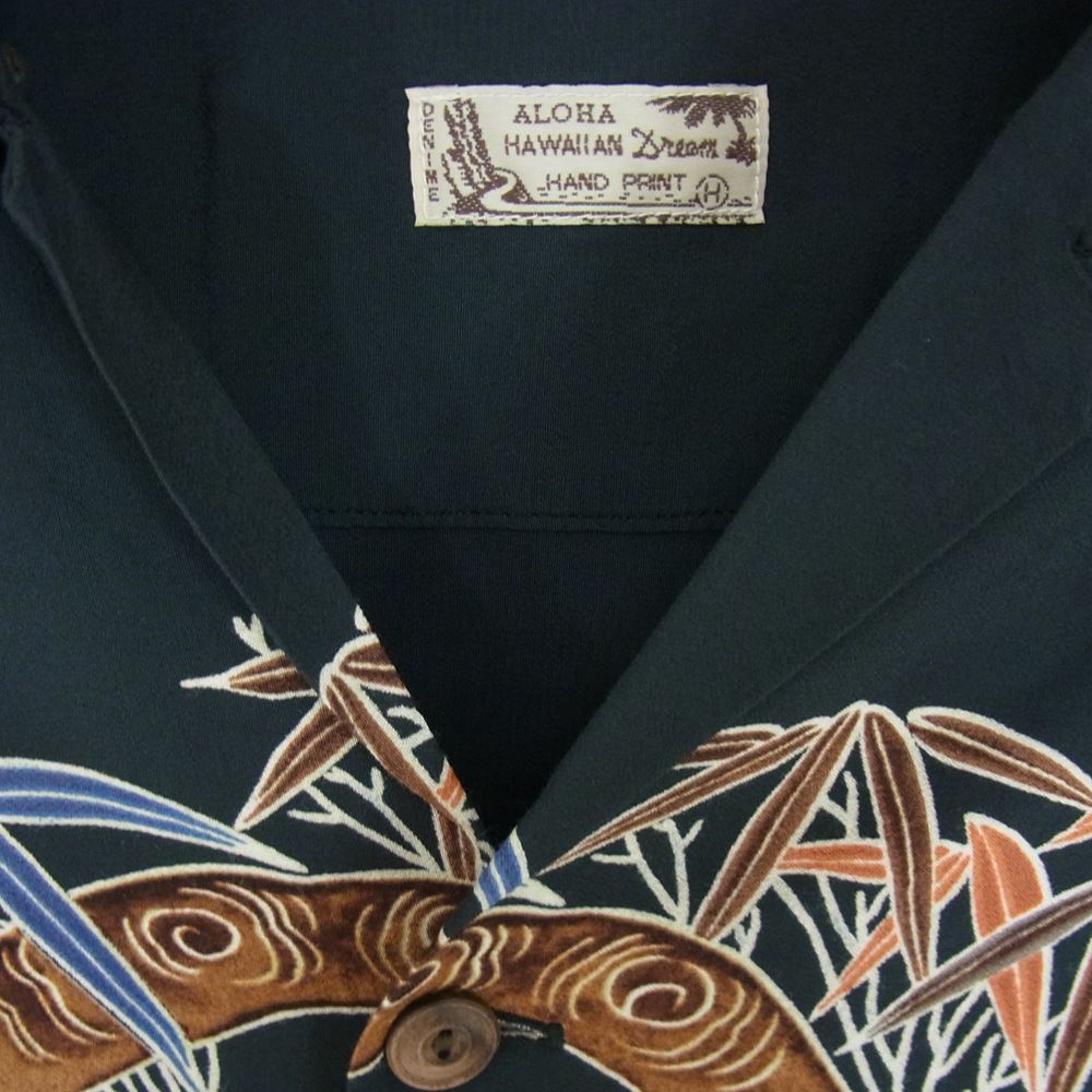 Denime ドゥニーム 和柄 レーヨン アロハ シャツ 竹 虎  ブラック系 L【中古】
