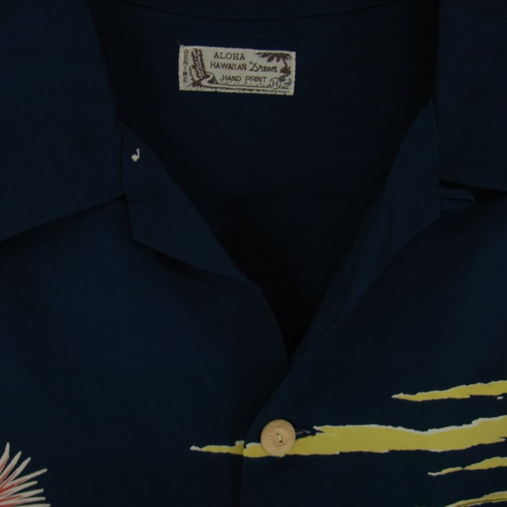 Denime ドゥニーム 和柄 レーヨン アロハ シャツ 鶴 ネイビー系 L【中古】