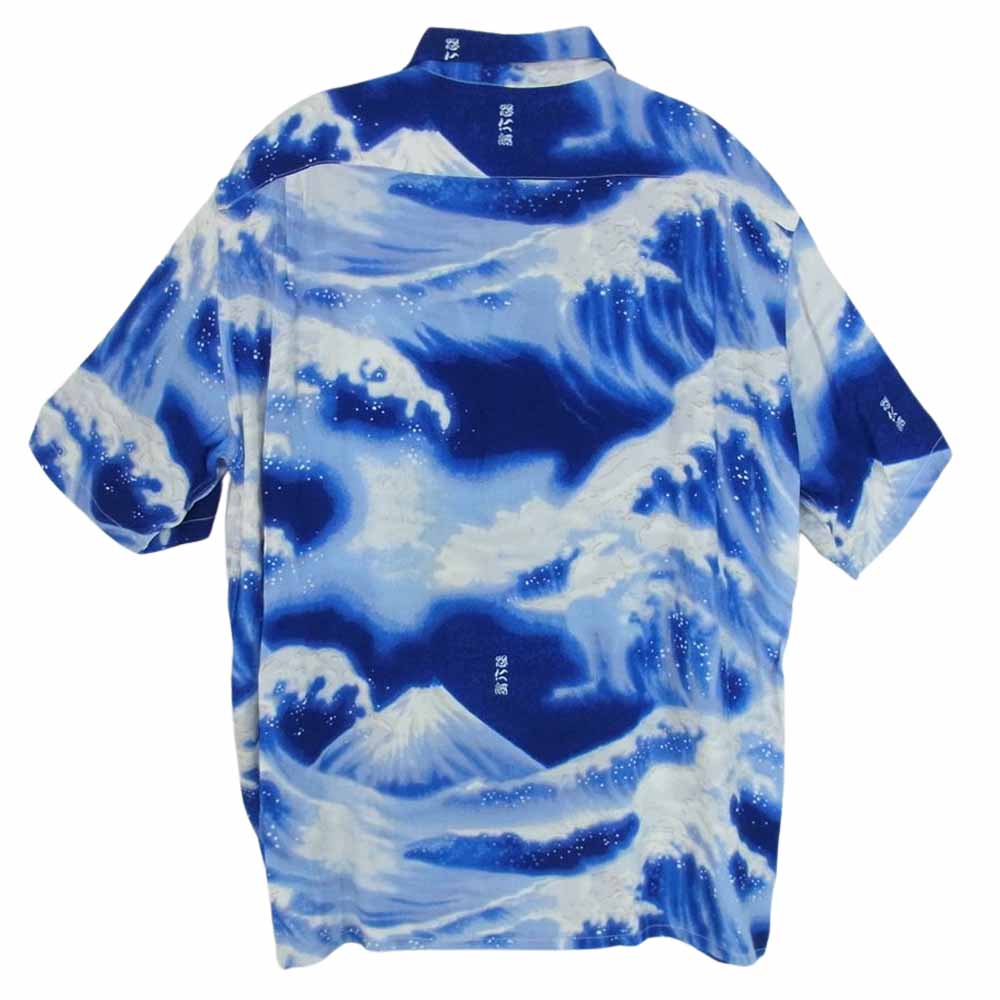 Denime ドゥニーム 和柄 レーヨン アロハ シャツ 怒仁無 浮世絵 ちりめん ブルー系 L【中古】
