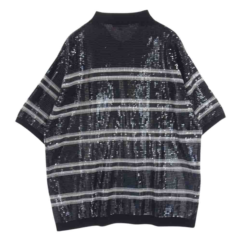Supreme シュプリーム 23SS Sequin Stripe Zip Polo シークイン ストライプ ジップ ポロ シャツ ブラック系 L【美品】【中古】