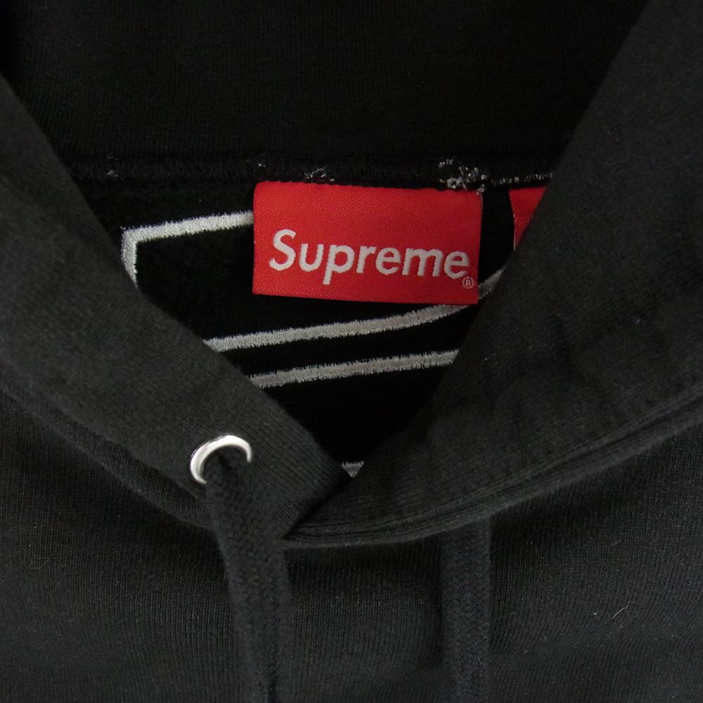 Supreme シュプリーム 23SS Satin Applique Hooded Sweatshirt サテン アップリケ フーディー スウェットシャツ ブラック系 L【美品】【中古】