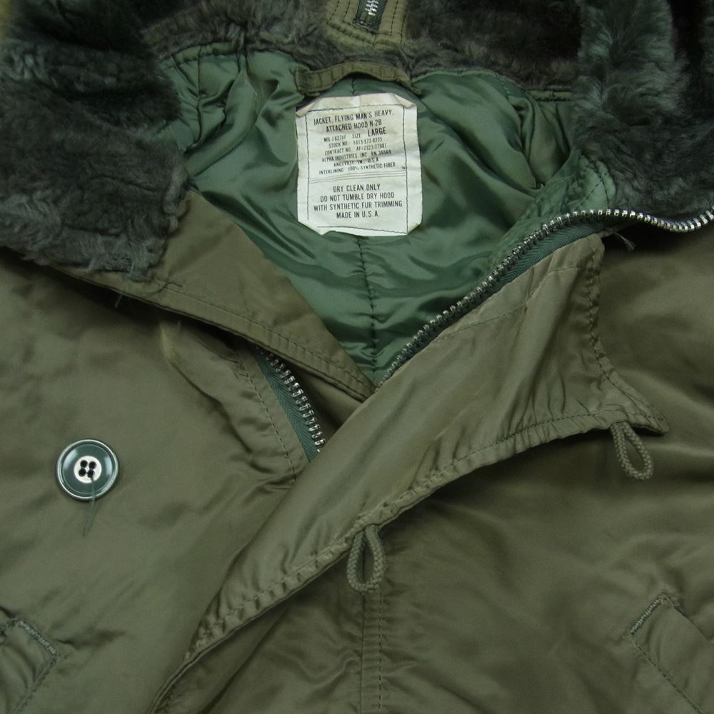 ALPHA アルファ MIL-J-6278F 80s N-2B ミリタリー フライト ジャケット アメリカ製 カーキ系 L【中古】