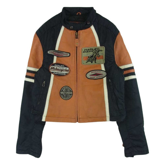 HARLEY DAVIDSON ハーレーダビッドソン 40320 レディース レザー ナイロン 切替 ライダース ジャケット ブラック系 オレンジ系 L【中古】