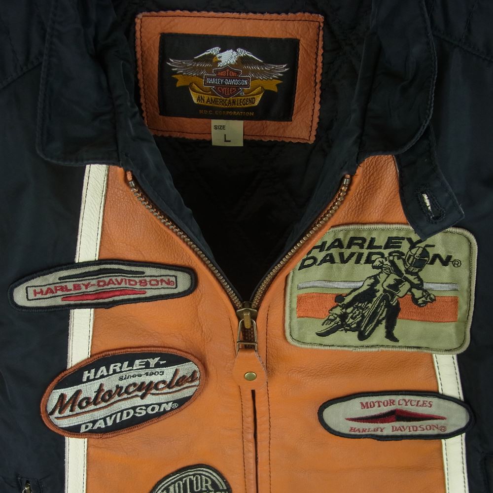 HARLEY DAVIDSON ハーレーダビッドソン 40320 レディース レザー ナイロン 切替 ライダース ジャケット ブラック系 オレンジ系 L【中古】