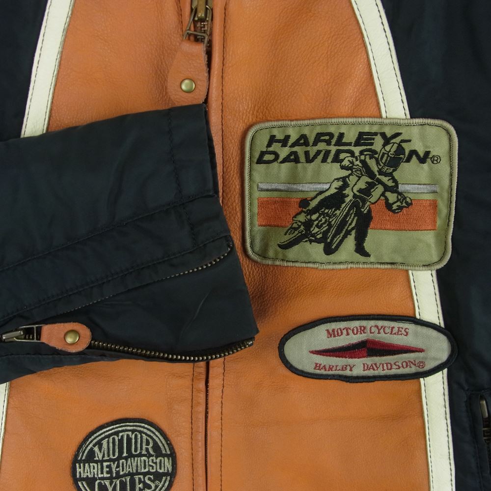 HARLEY DAVIDSON ハーレーダビッドソン 40320 レディース レザー ナイロン 切替 ライダース ジャケット ブラック系 オレンジ系 L【中古】