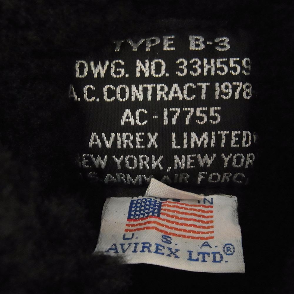 AVIREX アヴィレックス USA製 B-3 ムートン フライト ジャケット ブラック系 38【中古】