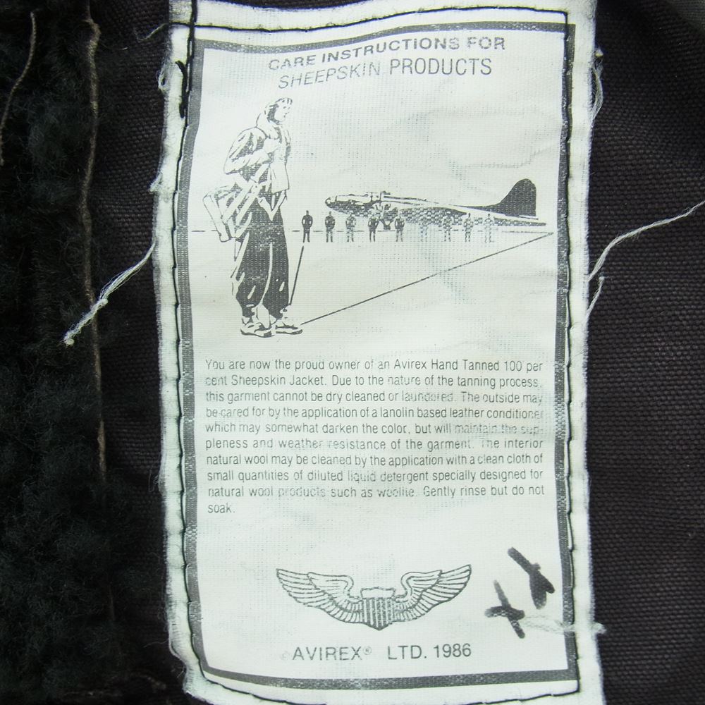 AVIREX アヴィレックス USA製 B-3 ムートン フライト ジャケット ブラック系 38【中古】