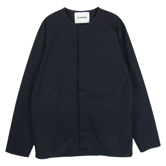 JIL SANDER ジルサンダー JSMS740127 国内正規品 ノーカラー コットン オーバー シャ??ツ  ブラック系 38【中古】
