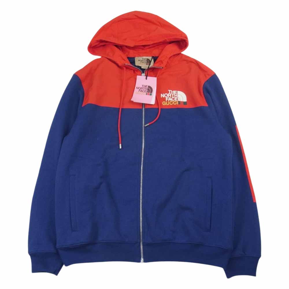 GUCCI グッチ × THE NORTH FACE ノースフェイス 21AW 671462 ナイロン スウェット 切替 ジップ ジャケット レッド系 パープル系 M【新古品】【未使用】【中古】