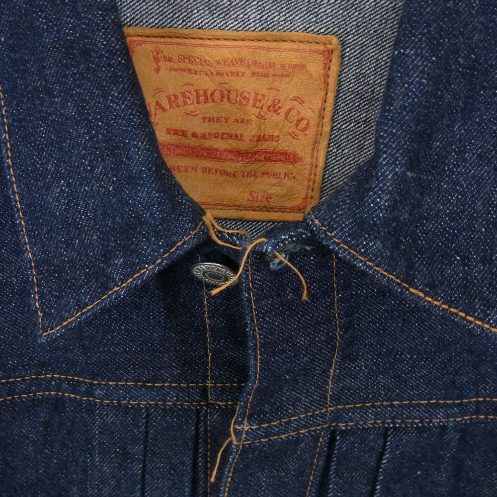 WAREHOUSE ウエアハウス Lot 2001XX 1ST TYPE DENIM JACKET ディア スキンレザーパッチ 鹿革 ファースト タイプ デニム ジャケット インディゴブルー系 38【美品】【中古】