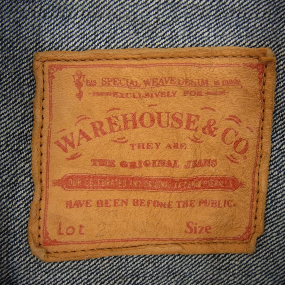 WAREHOUSE ウエアハウス Lot 2001XX 1ST TYPE DENIM JACKET ディア スキンレザーパッチ 鹿革 ファースト タイプ デニム ジャケット インディゴブルー系 38【美品】【中古】