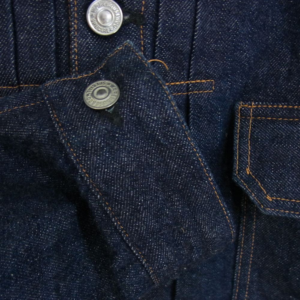 WAREHOUSE ウエアハウス Lot 2001XX 1ST TYPE DENIM JACKET ディア スキンレザーパッチ 鹿革 ファースト タイプ デニム ジャケット インディゴブルー系 38【美品】【中古】