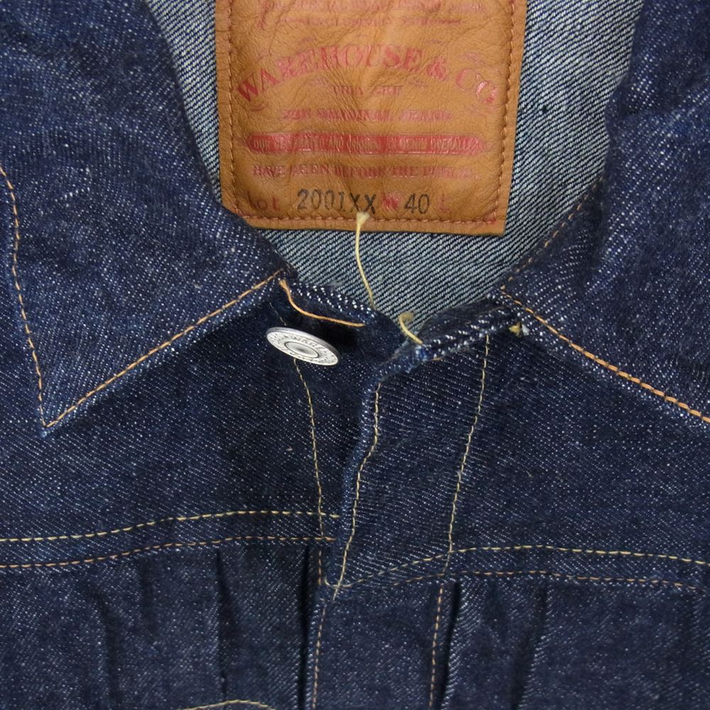 WAREHOUSE ウエアハウス Lot 2001XX 1ST TYPE DENIM JACKET ディア スキンレザーパッチ 鹿革 ファースト タイプ デニム ジャケット インディゴブルー系 40【美品】【中古】