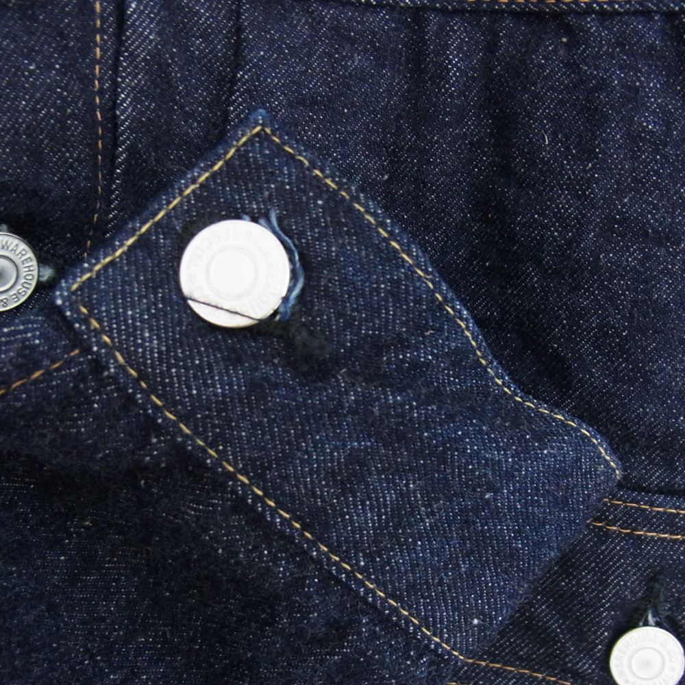 WAREHOUSE ウエアハウス Lot 2001XX 1ST TYPE DENIM JACKET ディア スキンレザーパッチ 鹿革 ファースト タイプ デニム ジャケット インディゴブルー系 40【美品】【中古】