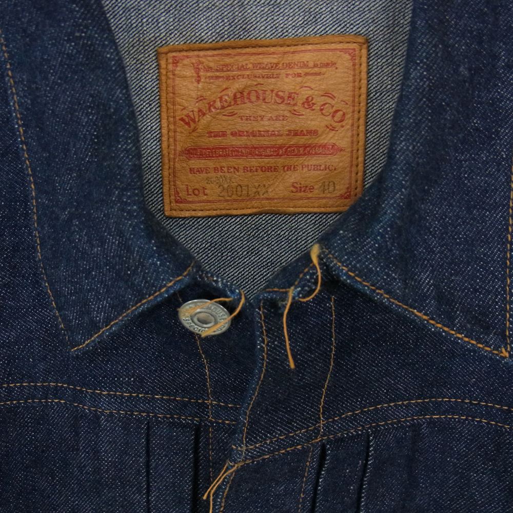 WAREHOUSE ウエアハウス Lot 2001XX 2000XX  1936モデル 1ST TYPE DENIM JACKET ディア スキンレザーパッチ 鹿革 ファースト タイプ デニム ジャケット インディゴブルー系 40【中古】