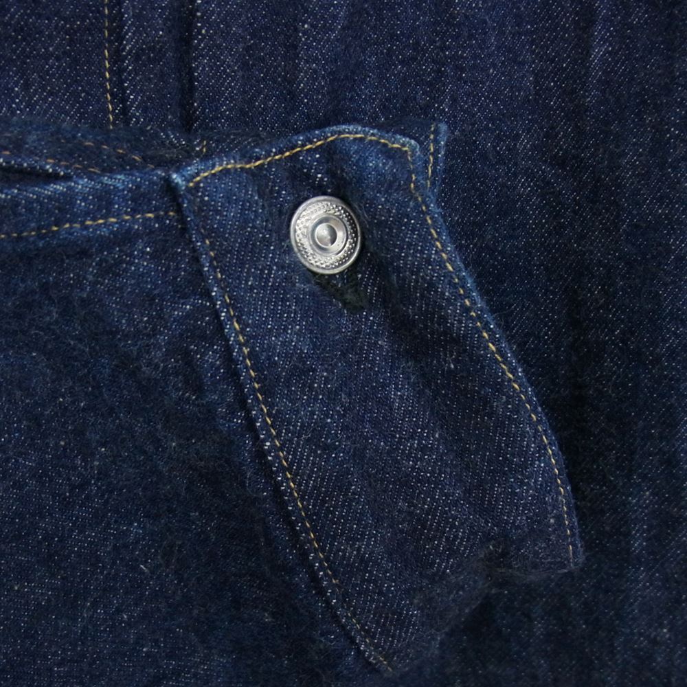 WAREHOUSE ウエアハウス Lot 2001XX 1915 1920 MODEL DOWN POCKET ダウン ポケット ディア スキン レザーパッチ デニム ジャケット 鹿革 インディゴブルー系 44【美品】【中古】